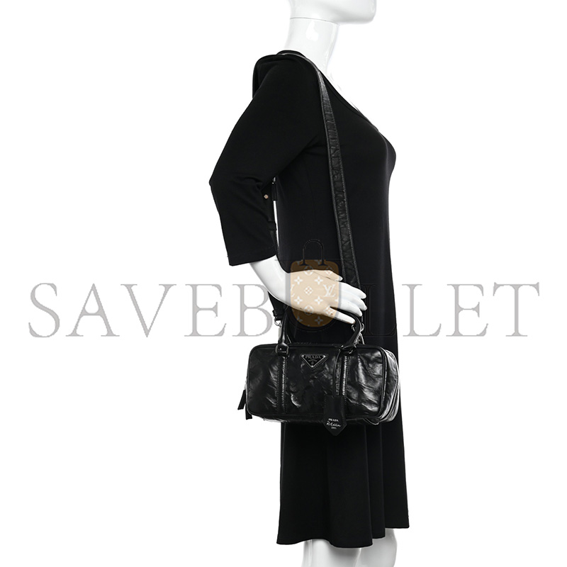 PRADA NAPPA ANTIQUE SMALL RE-EDITION 2001 TWO HANDLE CROSSBODY BAG 1BB098 (24*13*7.5cm)
